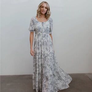 Alice Smocked Maxi Dress - Blue Floral